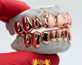Individuell angefertigte Grillz aus 925er Sterlingsilber (Komplettset), tief ausgeschnittene Zahnkappen, schneller Service für Mundschmuck