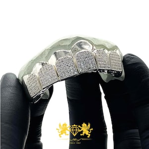 Custom CZ Grillz, 925 zilveren honingraatzetting, gratis snelle levering en gratis afdrukset inbegrepen.