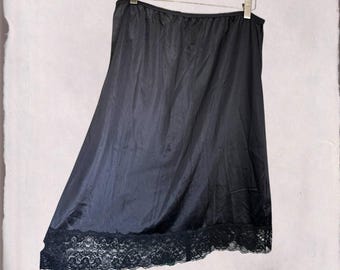 Vintage Sears Slip Skirt Size XL Black Lace Trim