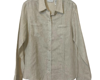 Vintage Liz Claiborne 100% Linen Shirt Size 10 Women's Double Breast Pockets