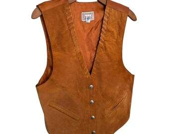 Vintage Size Small Suede Vest Western Cowboy Style Brown Leather and Star Snaps