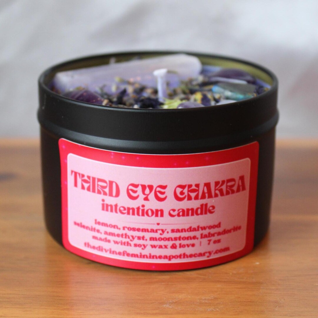 Third Eye Chakra Intention Candle Crystal Infused, Reiki Charged Soy ...