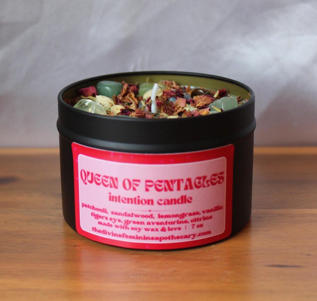 The Queen of Pentacles Intention Candle Crystal Infused, Reiki Charged ...