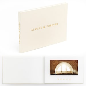 Album video ALWAYS & FOREVER / The Motion Books / Video libro che riproduce i tuoi video / Lino di lusso con titolo in lamina / Fino a 3 ore di video