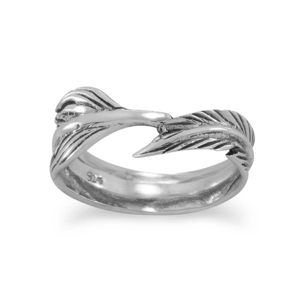 Ivy & Bauble Oxidized Sterling Silver Feather Wrap Band Ring