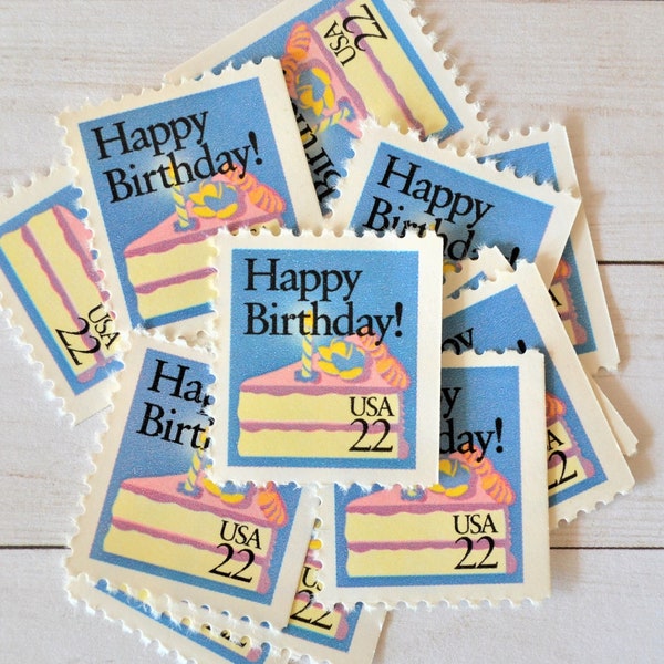 Happy Birthday Vintage Stamps, Cake and Candle Postage Stamps, Special Occasions Stamps, 22 cents US stamps for Mailing