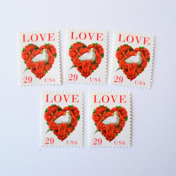 Red Rose Heart Postage Stamps White Dove Love Vintage Valentine Postage Stamps For Mailing (10)