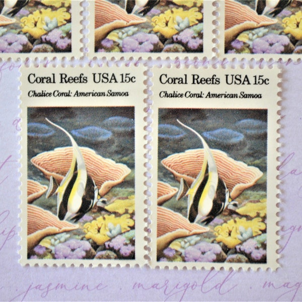 Coral Reefs Stamps, Vintage American Samoa Stamps Tropical Postage Stamps, Chalice Coral Unused for Mailing