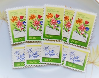 10 Vintage Postage Letter Writing Stamps Letters Lift Spirits Flower Envelope Stamps for Mailing