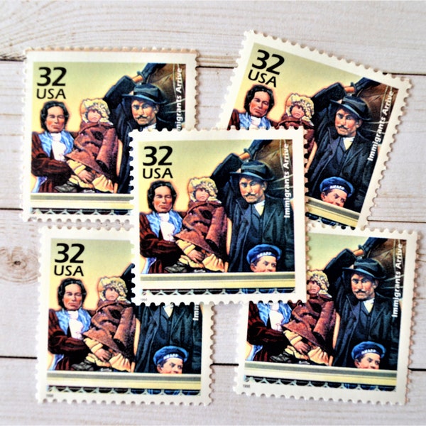 Vintage Ellis Island Immigrants Postage Stamps, Celebrate the 50s Stamps, Parents and Children, Family Stamps (5 Stamps)