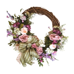 Spring Floral Mothers Day Wreath for Front Porch, Cottage Garden Wreath,  Spring Floral Door Hanger, Spring Twig wreath, Mother's Day Gift