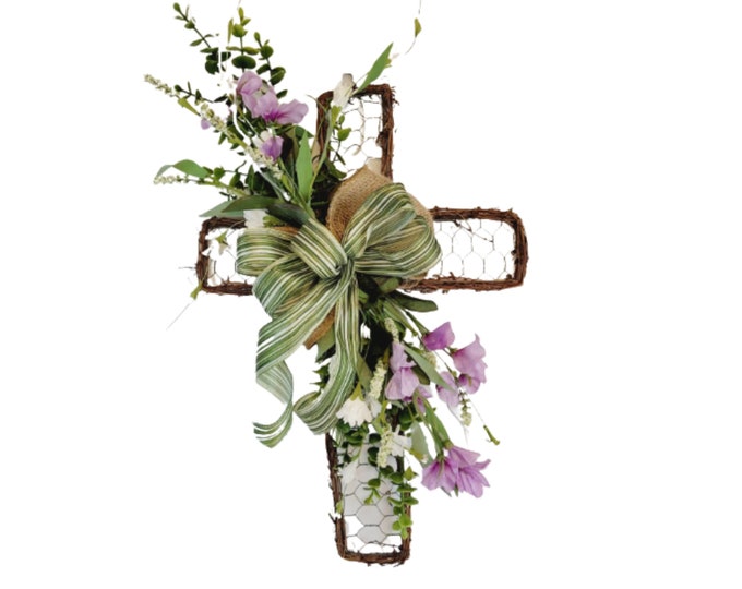 Religious Sympathy Cross Wreath for Front Door, Easter Twig Cross
