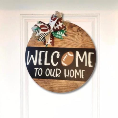 Football Welcome Door Hanger, Game Day Decor, Rustic Front Door Sign, Fall Football Wreath, Sports Home Decor, Tailgate Sign