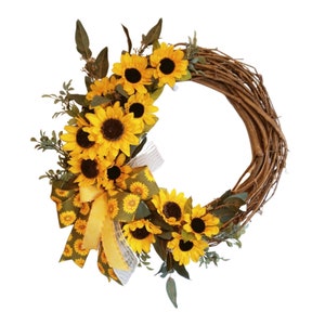 Fall Sunflower Wreath for Front Door, Farmhouse Sunflower Wreath, Autumn Kitchen Decor, Farmhouse Decor, Twig Wreath