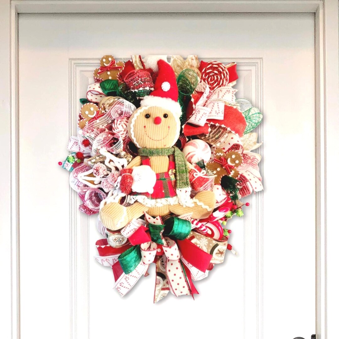 Gingerbread Christmas Wreath, Peppermint Candy Holiday Wreath ...