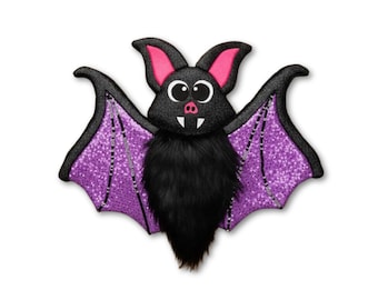 Bat wreath attachment | purple bat wreath decor | playful Halloween wall decor | sequined glitter bat wings | pink accents and pointed ears