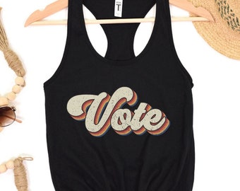 Vote Tank, Retro Voting Top, Vote Blue Shirt, 2024 Elections Top, Democrat Racerback, Liberal Gift, Activist Apparel, Roe v Wade Womens Tank