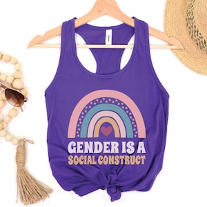 Gender is a Social Construct Tank, Boho Rainbow Women&#39;s Top, LGBTQIA Pride Shirt, Trans Rights, Pride Month Tank Top, Social Justice Gift
