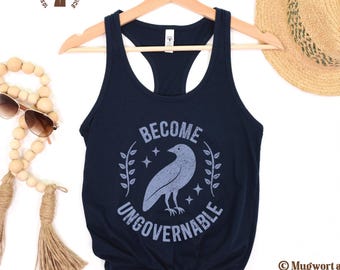 Camiseta sin mangas "Become Ungovernable", camiseta de protesta política, camiseta antifascista con espalda cruzada, camiseta izquierdista Crow, anti-Trump
