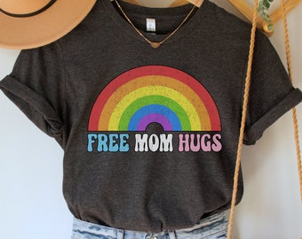 Free Mom Hugs Shirt, Pride Month TShirt, LGBTQ Mom T-Shirt, LGBT Ally Clothing, Protect Trans Kids Top, Rainbow Pride Tee, Gay Rights Gift