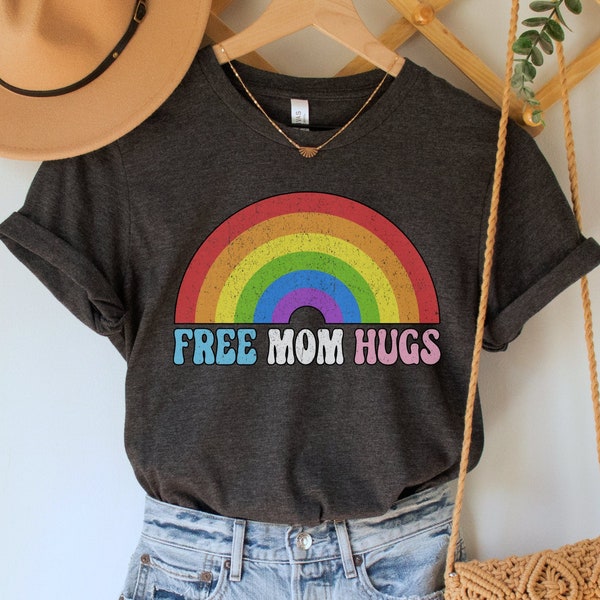 Free Mom Hugs Shirt, Pride Month TShirt, LGBTQ Mom T-Shirt, LGBT Ally Clothing, Protect Trans Kids Top, Rainbow Pride Tee, Gay Rights Gift