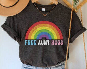 Free Aunt Hugs Shirt, Pride Month TShirt, LGBTQ Aunt T-Shirt, LGBT Ally Clothing, Protect Trans Kids Top, Rainbow Pride Tee, Gay Rights Gift