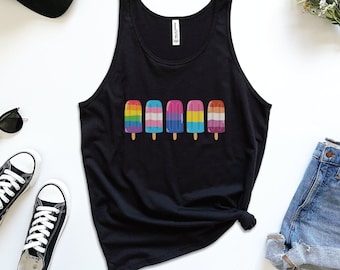 LGBTQIA+ Pride Ice Pops Tank, Pride Month Gift, Gay Pride Rainbow Top, Transgender, Bisexual, Pansexual, Lesbian, Queer Pride Flags Shirt