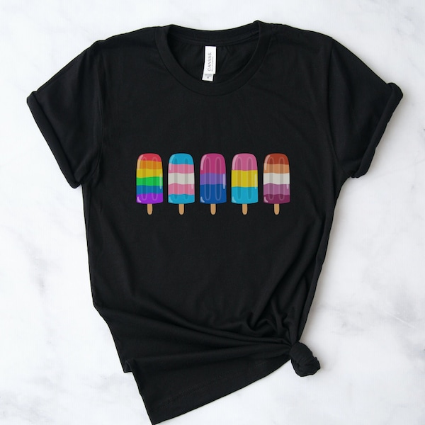 LGBTQIA+ Pride Ice Pops Shirt, Pride Month Gift, Gay Pride Rainbow T-Shirt, Transgender, Bisexual, Pansexual, and Lesbian Pride Flags Tee