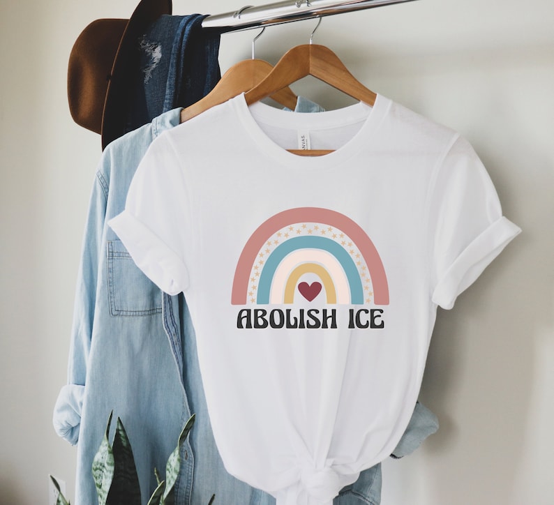 Abolish ICE Shirt, Immigration and Customs Enforcement T Shirt, Anti Racist Tee, Immigration T-Shirt, No Human is Illegal, Pro Immigrant Tee White