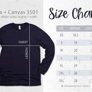 A size chart showing size XS is 16.5 inches wide by 27 inches long, S is 18 by 28 in, M is 20 by 29 in, L is 22 by 30 in, XL is 24 by 31 in, 2XL is 26 by 32 in, 3XL is 28 by 33 in, and 4XL is 30 by 34 in. Sizes are unisex