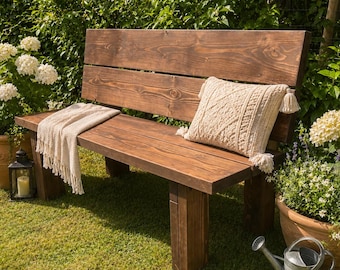 Solid Wood Garden Patio Bench – Handmade Custom Rustic Outdoor Furniture set