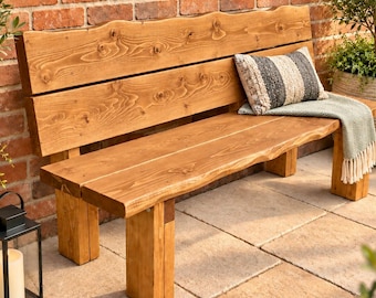 Live edge Solid Wood Garden patio Bench – Handmade Custom Rustic Outdoor Furniture set