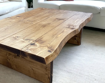Live Edge Solid Wood Coffee Table: Rustic Farmhouse Side Table, Hard Wax Oil Finish