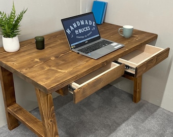 Desk With 2 Drawers for storage on Wood A Frame Legs Handmade From Solid Wood, Custom Made Office Furniture