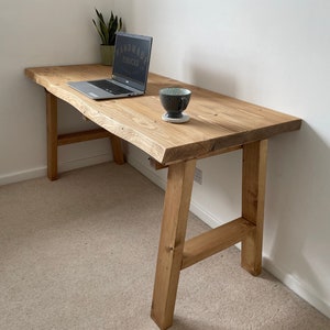 Handmade Live Edge Wood Desk: Rustic Timber A-Frame Desk