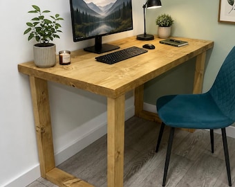 Solid Wood Desk On Wood Square Legs Handmade - Custom sizes - Free Delivery