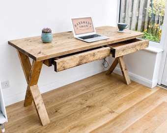 Office Desk With Drawer Storage Options, Mounted On Solid Wood or Steel industrial Legs Shapes : Game Station