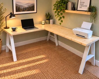 Corner Desk L Shaped On Solid Wood or Steel Legs : Home Office Desk Custom Made In Solid Wood in the UK