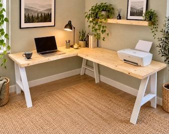 Live Edge L-Shaped Desk: Solid Wood, Steel Legs, Custom Office Furniture