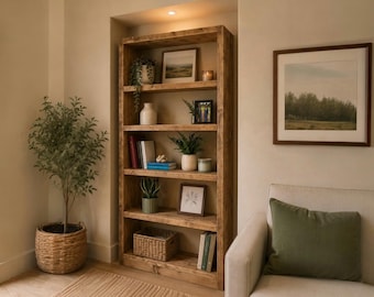 Solid Wood Bookcase With Adjustable Shelves Fully Assembled Alcove Shelving Unit. Handmade Customised By You
