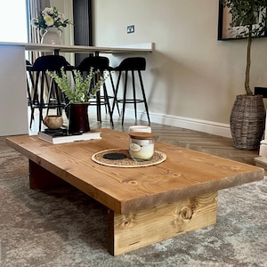 Solid Wood Low Coffee Side Table Handmade From Chunky Wood With Hard Wax Oil Finish