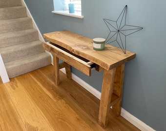 Live Edge Console Table With Drawer On Wood A Frame Legs : Solid Wood Narrow Hallway Table