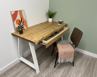 Handmade Live Edge Desk with Drawer on Steel A Legs