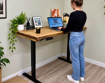 Adjustable Height Solid Wood Desk On Electric Legs for Standing or sitting