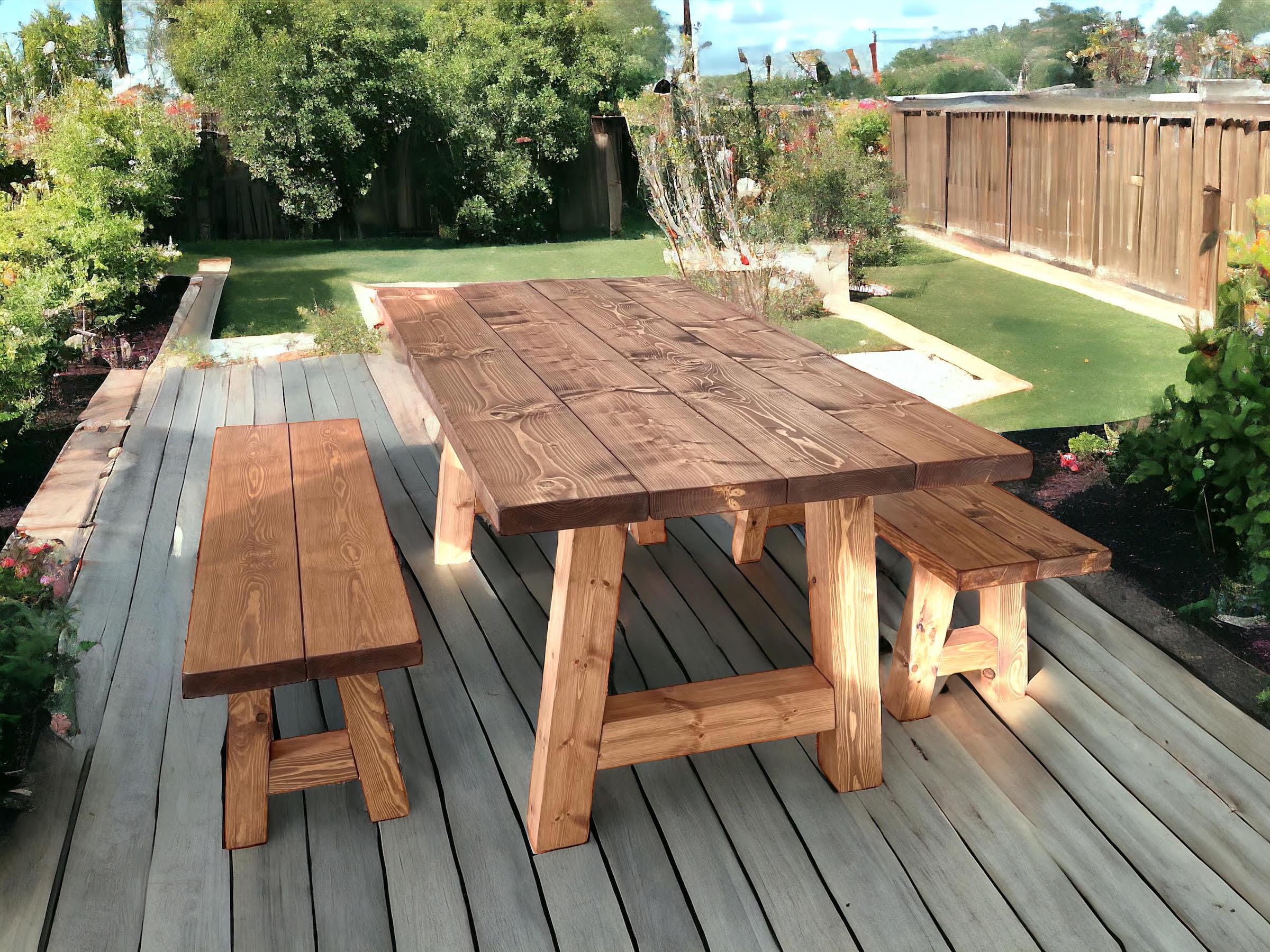 Garden Outdoor Table and Bench Set on Heavy Duty Solid Wood Chunky A ...