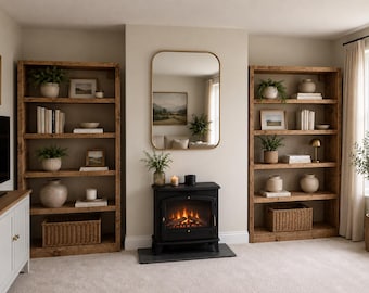 Solid Wood Bookcase With Adjustable Shelves 30cm deep Fully Assembled Alcove Shelving Unit. Handmade Customised By You