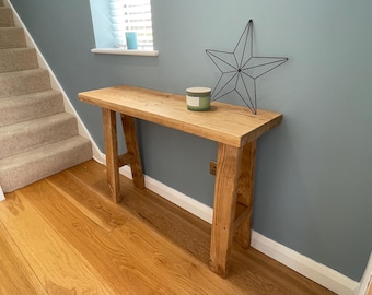 Console Table On Solid Wood A-Frame legs. Handmade Narrow Hallway Storage Table