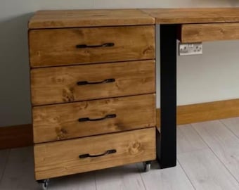 Handmade Full Height Solid Wood Desk Pedestal: Office Storage Drawer Cabinet