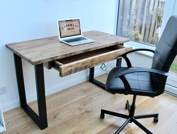 63 Executive Desk Computer Office Desk with Storage ShelfRustic Brown &  White