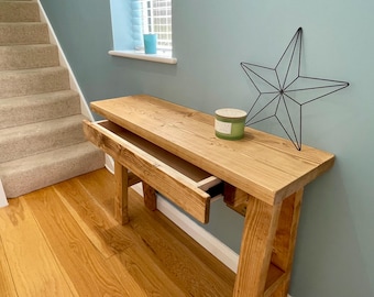 Console Table With Drawer Storage on A Frame Legs: Solid Wood Handmade Hallway Entryway Side Table with Drawer